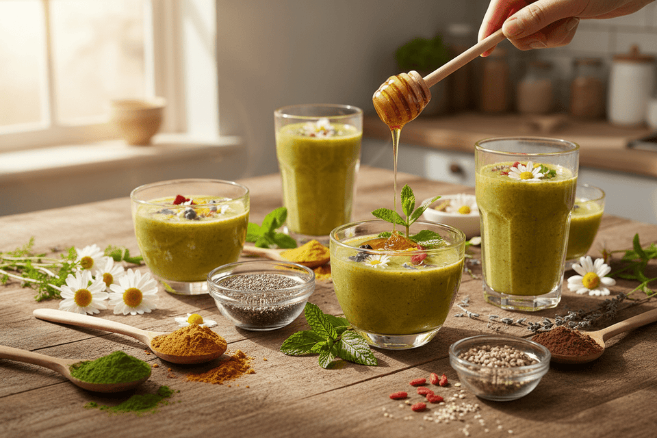 🌼 Morning Boost Recipes — Herbal Powders & Honey Smoothie Mixes