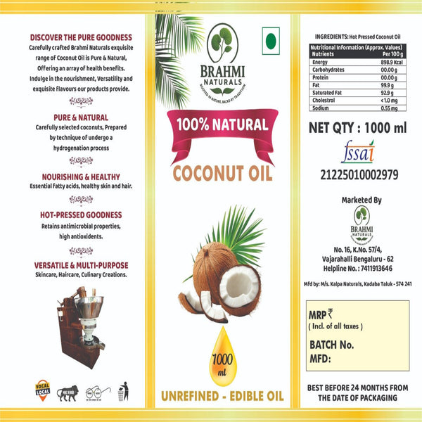 Cold Pressed Coconut Oil - Brahmi Naturals
