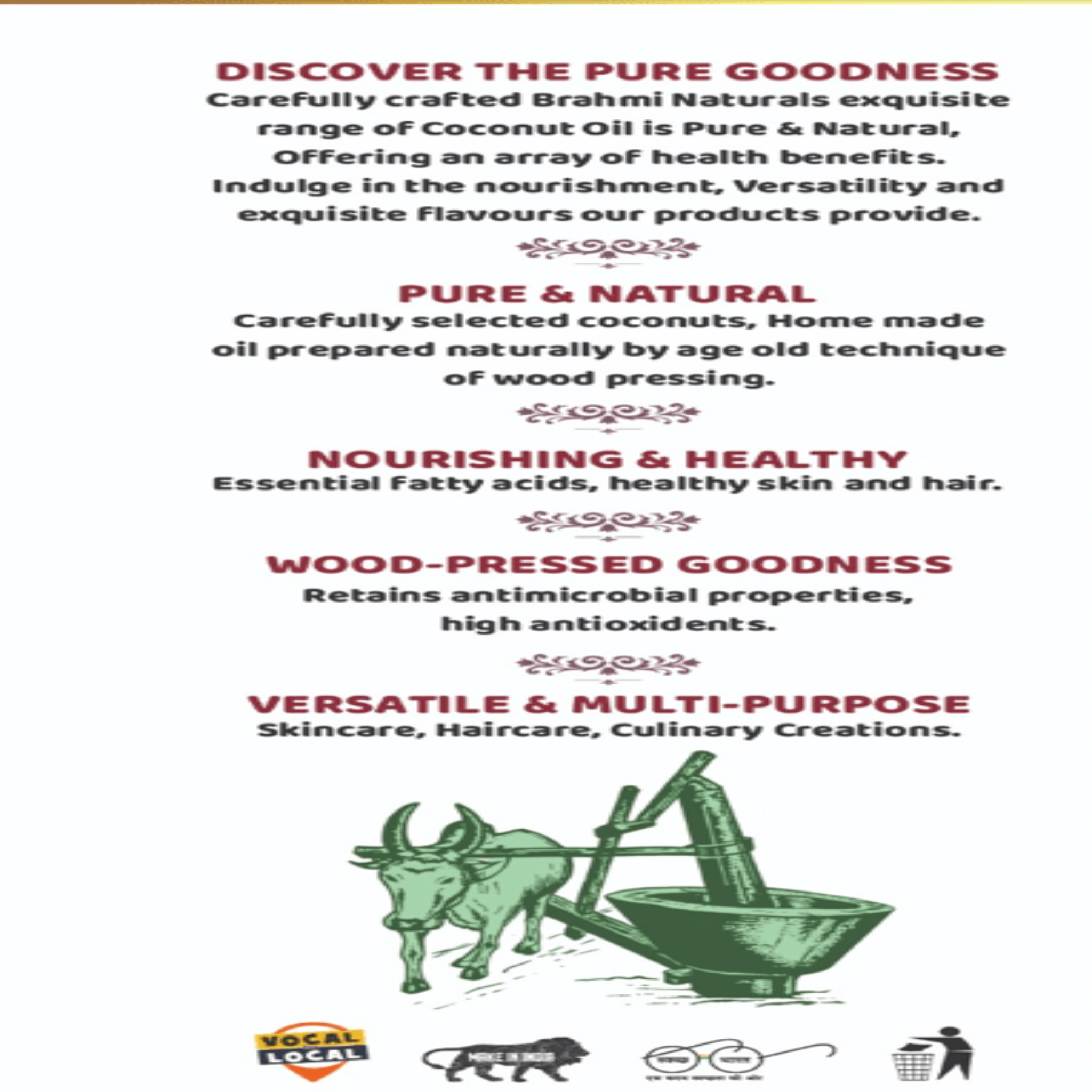 Wood Pressed Coconut Oil - 500 ml - Brahmi Naturals